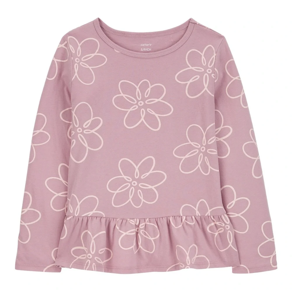 Carter’s Kid Floral Long-Sleeve Mauve Peplum Jersey Tee Size S